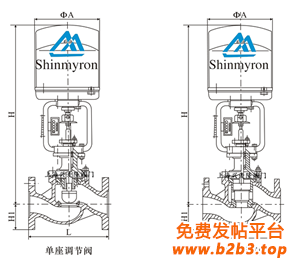 电动单座调节阀主要连接尺寸重量2