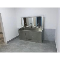 不锈钢无缝焊接洗手池二人位低背板洗手池
